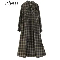 idem イデム チェック柄リボン付きロングワンピース