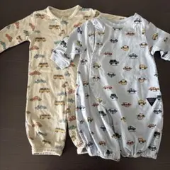 車柄 長袖ロンパース 2枚セット 50-70㎝