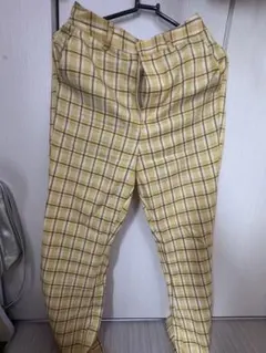 イエロー系チェック柄スラックス 古着