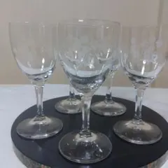 昭和レトロ　クリスタル&ボヘミアグラスのワイングラス5個セット