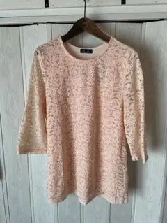◆Creald/オレンジの七分袖総レースチュニック/新品◆n