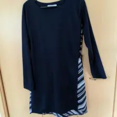 紺色長袖チュニック ストライプ柄
