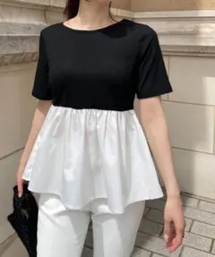 薄手バックオープンコットンペプラムドッキングカットソー　JUNOAH