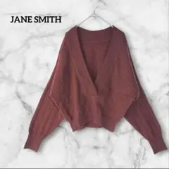 JANE SMITH ニット セーター 36 長袖 深Vネック ブラウン 裾リブ