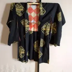 昭和レトロ　羽織 　黒地金色花柄羽織