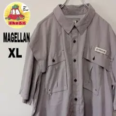 USA古着 MAGELLAN　半袖ボタンフィッシングシャツXLブラウンホワイト