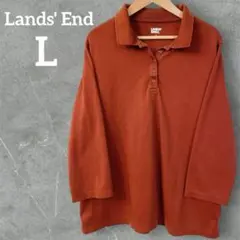 美品✨Lands' End【L】えんじ色 7分袖ポロシャツ スポーティ アウト