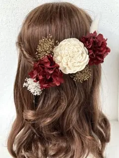 WR 赤　白　髪飾り　ドライフラワー　卒業式　結婚式　成人式　前撮り　振袖　水引