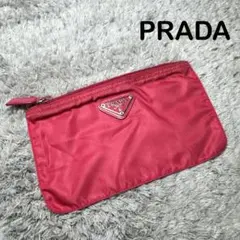 PRADA ナイロン マルチポーチ 赤 レッド キルティングポーチ 三角ロゴ