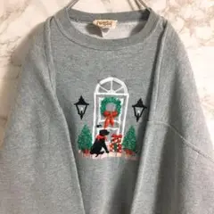 【アニマル刺繍】犬刺繍　ピーナッツバター　スウェット　グレー　Ｍ相当
