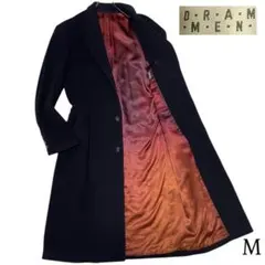 派手裏地×ウール100%【vintage】マキシ丈比翼チェスターコート 濃紺 M