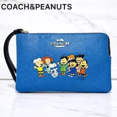 美品✨希少 COACH×PEANUTS スヌーピー レザー ポーチ 小物入れ 青
