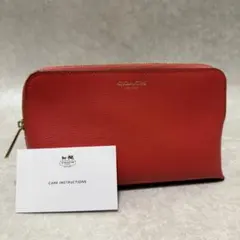 【未使用】COACH コーチ ポーチ レザー ロゴ　レッド