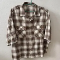 GU ジーユー 半袖チェックシャツ オープンカラー XL 茶 ベージュ メンズのサムネイル