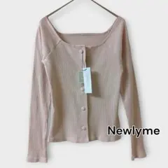 タグ付き Newlyme リブカーディガン 長袖 前ボタン ピンク LL