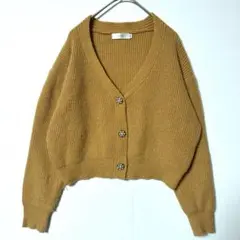 マスタードカラー Vネック ニットカーディガン Mサイズ Knit Mix