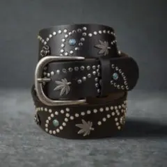 レザー ウエスタン スタッズベルト ヴィンテージ ブラック アメカジ 古着 花