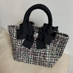 Lecreativeリボン付きツイードトートバッグ