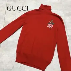 GUCCI グッチ　ニット　セーター　春ニット 薔薇　刺繍　赤