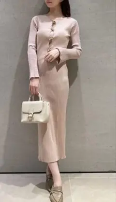 デザインフロントボタンニットワンピ