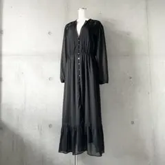 美品ザラZARAドットシアーマキシワンピース ブラック ギャザー ティアード