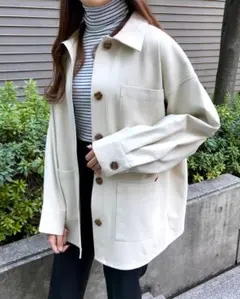 INGNI イング　フェイクレザー　カバーオールシャツ　Mサイズ アイボリー