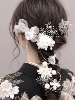 再販☆髪飾り振袖卒業式成人式七五三結婚式袴和装ドライフラワーウェディングシルバーのサムネイル