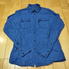 291295=HOMME　リネン100%　長袖シャツ　ブルー　1（S）薄手のサムネイル