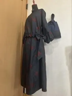 大島紬　リメイク　MLサイズトップス（リボン　フレアパンツ 　バック　コサージュ