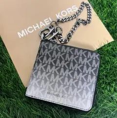 マイケルコース☆新品☆メンズ ジップ チェーンウォレット 折財布 /ブラック黒