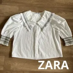 ZARA ホワイト フリルシャツ　シャーリング　 XS 難あり