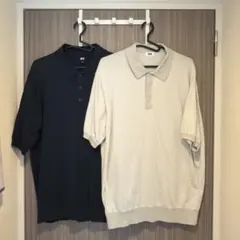 ユニクロ ウォッシャブルニットポロセーターXL ネイビーグレーセットuniqlo