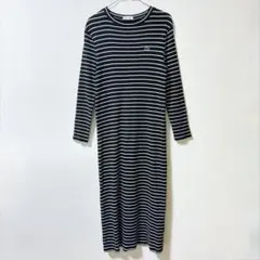 美品LACOSTE ラコステ コットンリブニットドレス ボーダー ロングワンピ