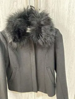 ウールジャケット ブラックファー襟 ショート丈