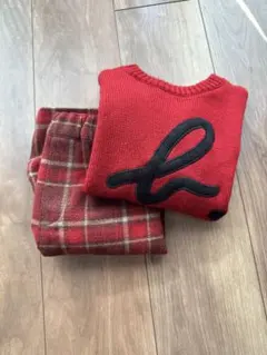 agnesb. アニエス 赤 ニットセーター チェックパンツ セット 6ans