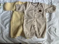２枚セット　ロンパース ①クリーム色手袋・帽子付き　②ベージュ　サイズ50-70