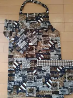 ☆140前後エプロン3点セット 英字柄ROUTE66