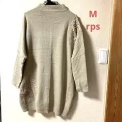 158/刺繍入りベージュタートルネックニット　rps M