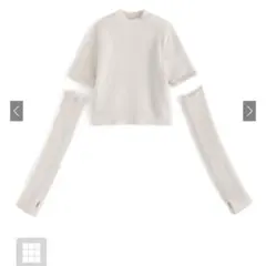 アームウォーマー付きフェザーニットトップス アイボリー