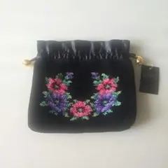 新品未使用タグ付き　FEILER 花柄刺繍 ポーチ ブラック