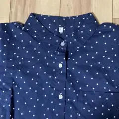 ネイビー 水玉模様 長袖シャツ
