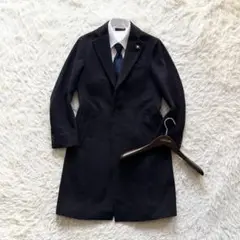 <美品> LARDINI 新ロゴ ネイビー ウール チェスターコート サイズ44