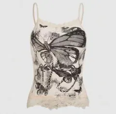 ROMWE 蝶プリント コントラストレース キャミトップ　shein