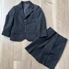 男児100㎝　フォーマルスーツ　ダークグレー ストライプスーツ ショートパンツ