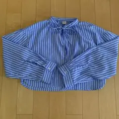 ストライプシャツ　ブルー　前あき　しまむら