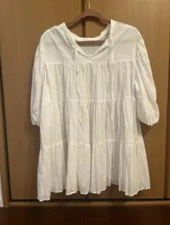 Discoat 前後2way ティアードチュニックブラウス5部袖　ホワイト