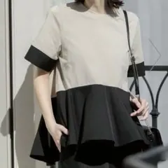 【OPAQUE.CLIP】ペプラム切替ドッキングトップス　キレイめ　洗濯機洗い可