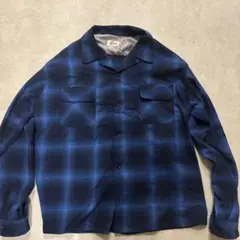 オンブレ青系チェック　オープンカラーシャツ