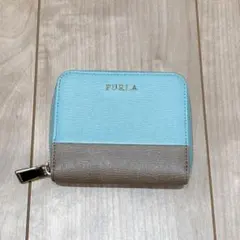 FURLA 二つ折り財布 水色　グレーブラウン　折財布　コンパクト　バイカラー