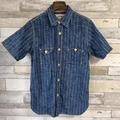 サムライジーンズ クナイ柄 ウォバッシュ半袖ワークシャツ sizeM 日本製 サムライジーンズ クナイ柄 ウォバッシュ半袖ワークシャツ sizeM 日本